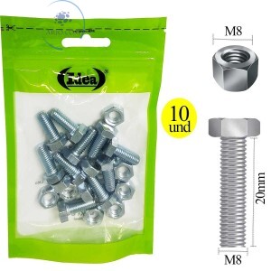 KIT 10 PARAFUSO SEXTAVADO + PORCAS M8 X 20/M8 (ID-0810P)