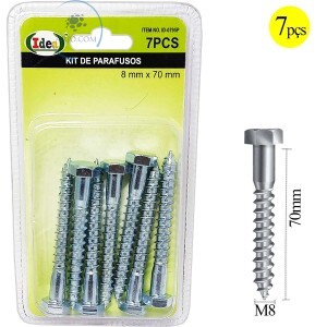 KIT 07 PARAFUSOS SEXTAVADO ROSCA SOBERBA 8mmX70mm (ID-0795P)