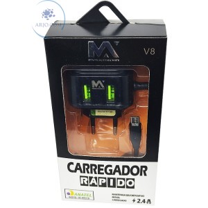 CARREGADOR PARA CELULAR V8 COM 02 ENTRADA USB 2.4A (MAX-CAR112)