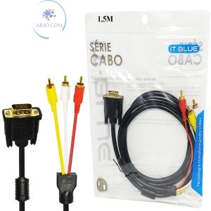 CABO VGA PARA 3 RCA ÁUDIO E VÍDEO 1,5 METROS (LE-6617)