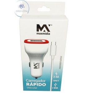 CARREGADOR RÁPIDO VEICULAR 02 ENTRADAS USB  COM CABO TIPO-C 2.4A (MAX-632CAR)