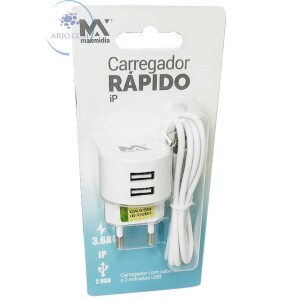 CARREGADOR RÁPIDO COM 02 ENTRADAS USB 3.6A E CABO IPHONE (MAX-CAR130)