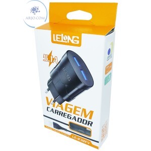 CARREGADOR RÁPIDO COM  2 PORTAS USB 5.1A + CABO V8 (LE-232FV)