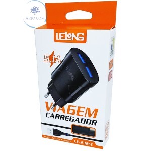 CARREGADOR RÁPIDO COM  2 PORTAS USB 5.1A + CABO TIPO C (LE-232FC)