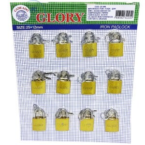CADEADO GLORY 25mm CARTELA COM 12 UNIDADES