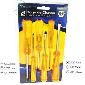 JOGO DE CHAVES FENDA E PHILIPS 06 PEÇAS (BAR-316001-10)