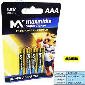 PILHA SUPER ALCALINA PALITO AAA 4 UNIDADES (MAX-ALK6666)