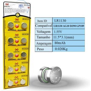BATERIA LR1130 ALCALINA 1,5V CARTELA COM 10 UNIDADES (MO-LR1130)