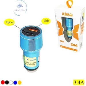 CARREGADOR VEICULAR USB/TIPO-C 3.4A (LE-532)