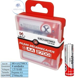 PILHA RECARREGÁVEL AA 2700mAh 4 UNIDADES (MO-AA2700C4)