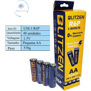 PILHA AA COMUM TUBO COM 48 UNIDADES (BLITZEN-AA)