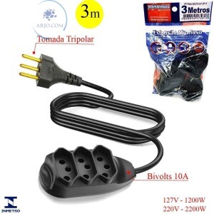 EXTENSÃO ELÉTRICA PRISMATEC TRIPLA DE 3 METROS