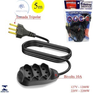 EXTENSÃO ELÉTRICA PRISMATEC TRIPLA DE 5 METROS