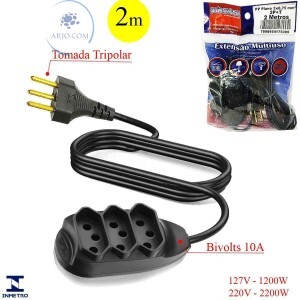 EXTENSÃO ELÉTRICA PRISMATEC TRIPLA DE 2 METROS