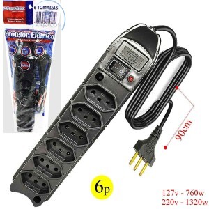 FILTRO DE LINHA PRISMATEC DE 06 TOMADAS TRIPLAS COM FUSÍVEL PROTETOR