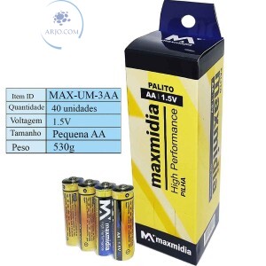 PILHA COMUM AA TUBO COM 40 UNIDADES (MAX-UM-3AA)