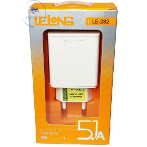 CARREGADOR RÁPIDO COM 2 PORTAS USB 5.1A (LE-282)
